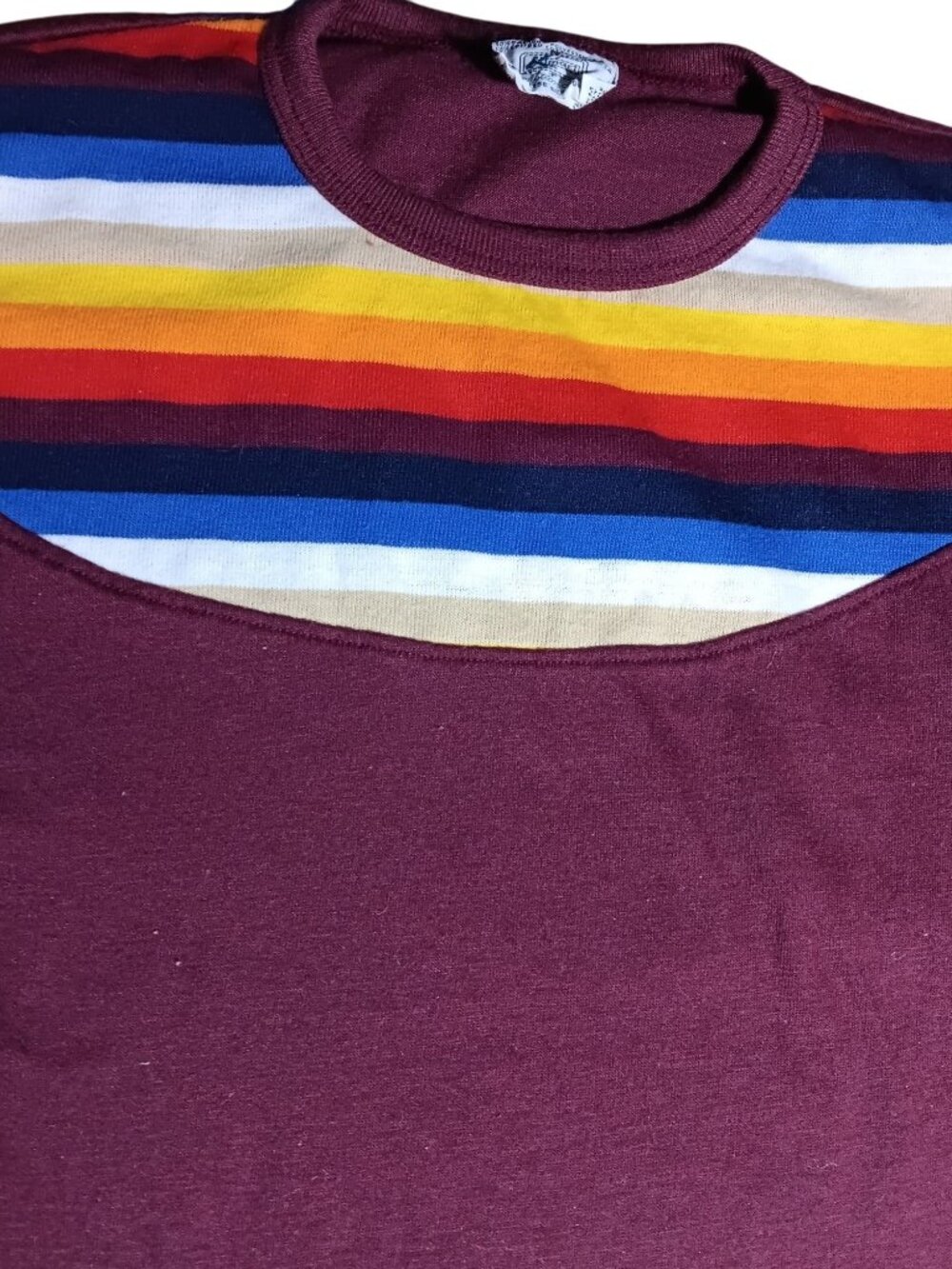 Vintage Boys Single Stitch T-Shirt Medium 12-14 1970's Kmart LS Rainbow Stripes